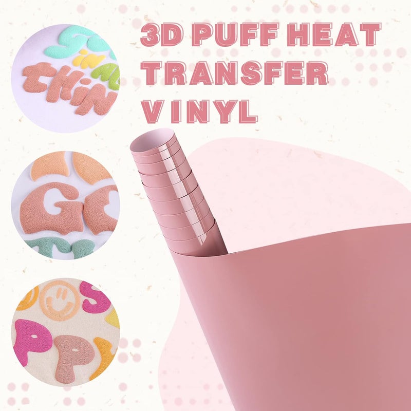 Tintnut Puff Heat Transfer Vinyl Roll- 10" x 6ft 3D Pinkish Grey Puff HTV Pink Iron on Vinyl Foaming Bright Puff for DIY T-Shirts Handbags Hats Crafts - Image 3